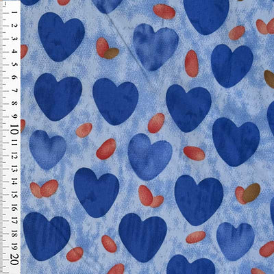 Bomuldspoplin med hjerter på stribe, blå - KreStoffer