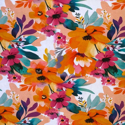 Digital bomuldsjersey med grafisk sommer blomster, orange - KreStoffer