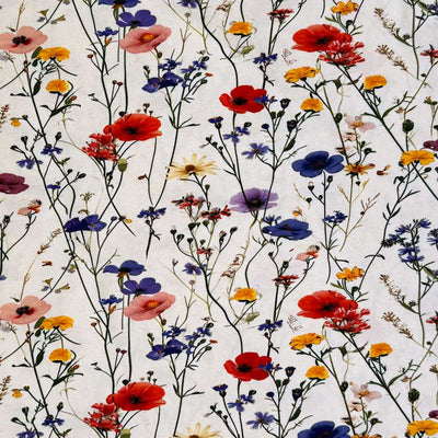 Digital bomuldsjersey med pastel blomster på stilke, II - KreStoffer