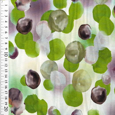 Digital viscosejersey med prikker i flere nuancer, grøn - KreStoffer