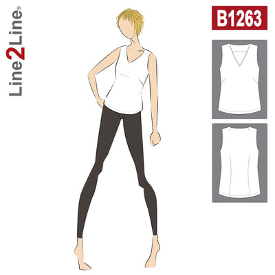 Line2Line B1263 Top med v-hals og skrå brystindsnit - KreStoffer