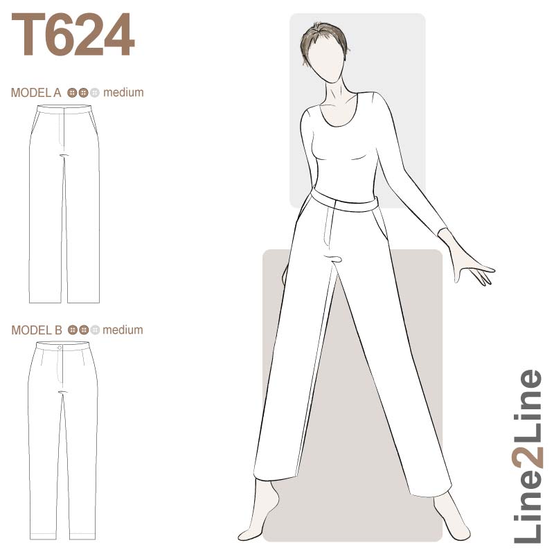 Line2Line T624 Klassisk buks med skrålommer og linning - KreStoffer