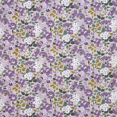 Bomuldspoplin med flower mix, purple - KreStoffer