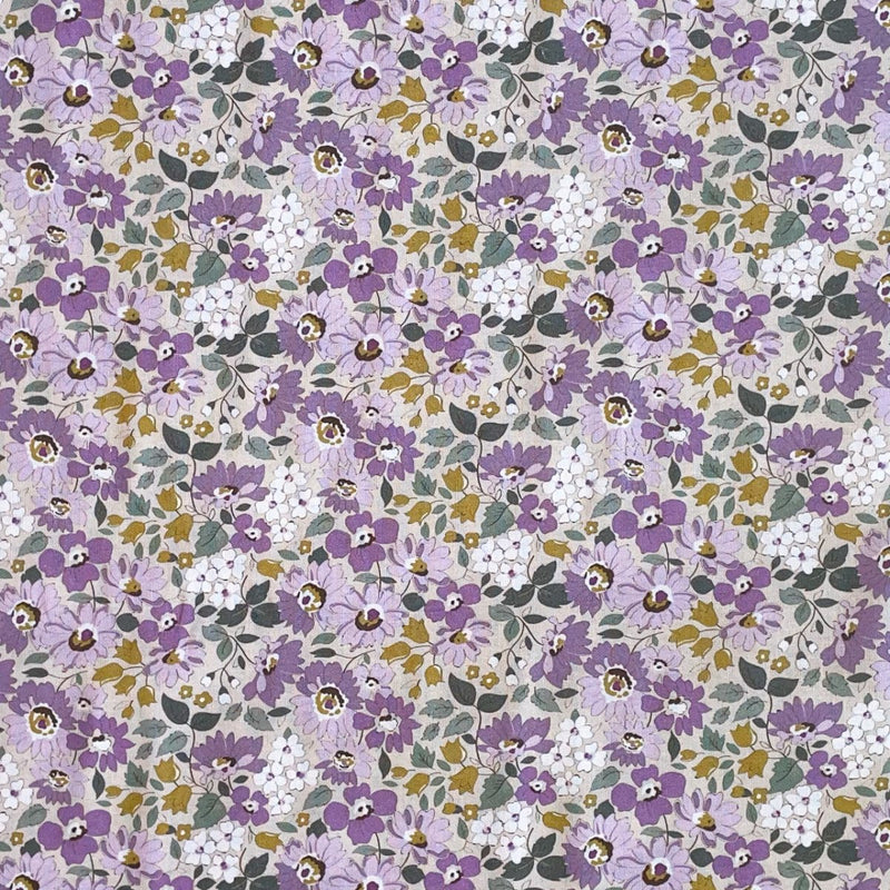 Bomuldspoplin med flower mix, purple - KreStoffer