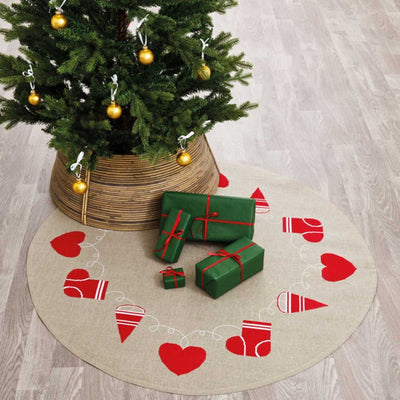 Broderi juletræstæppe, sok, hjerte og kræmmerhus, 45-3220 - KreStoffer