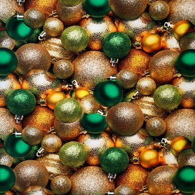 Digital bomuldsjersey med blandede julekugler - KreStoffer