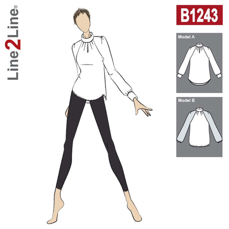 Line2Line B1243 Raglan skjorte med læg og ståkrave - KreStoffer