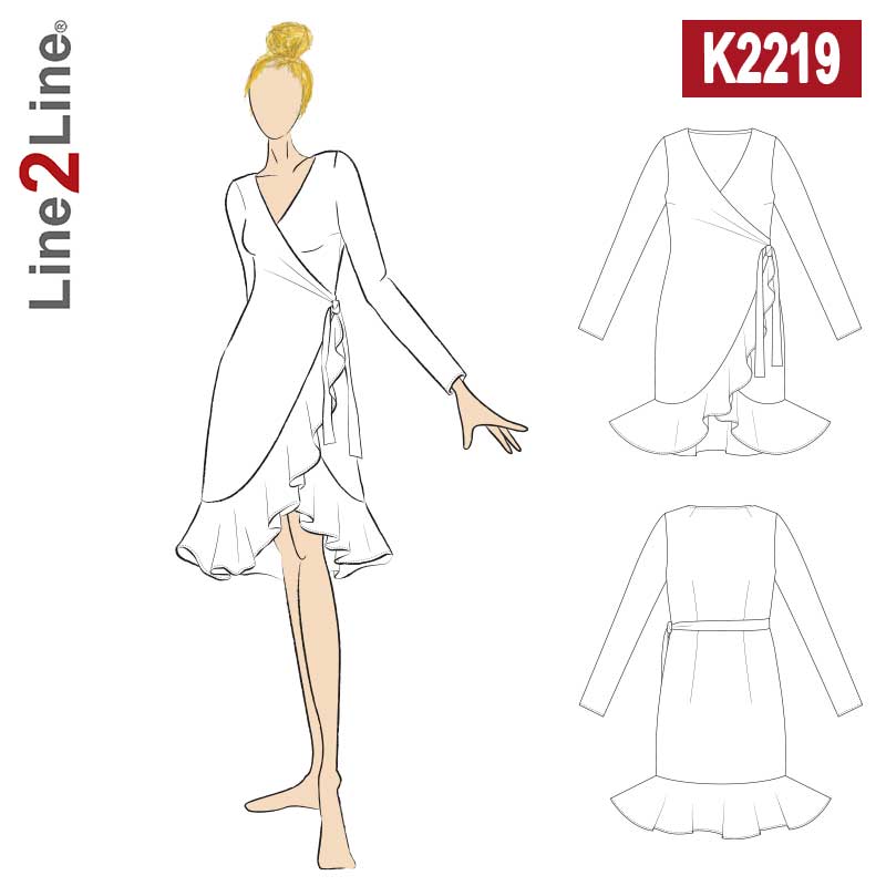 Line2Line K2219 Slå om kjole med volant - KreStoffer