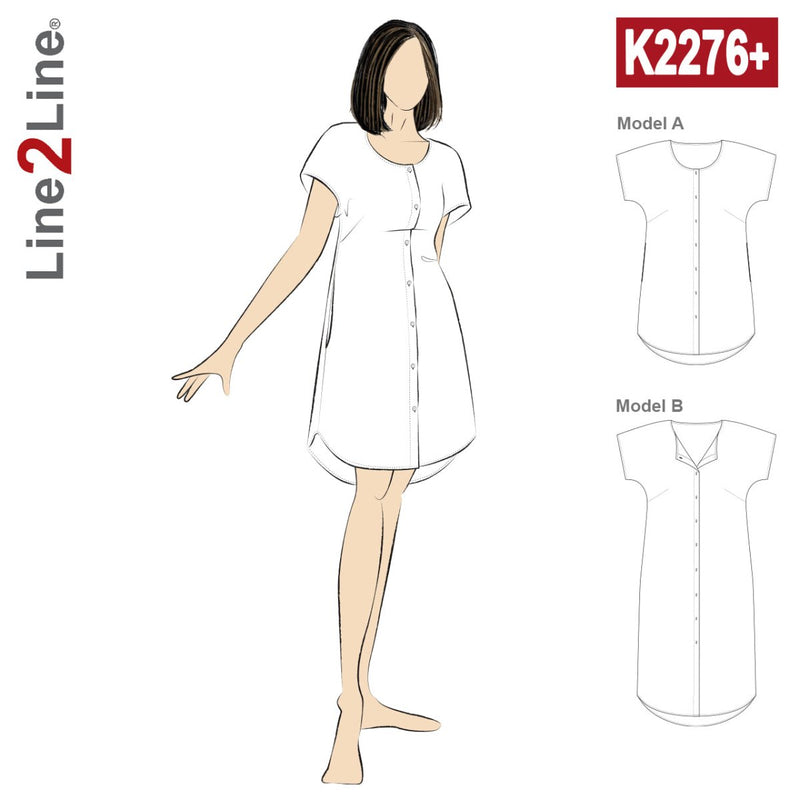 Line2Line K2276 PLUS SIZE Kjole med knaplukning og lommer - KreStoffer