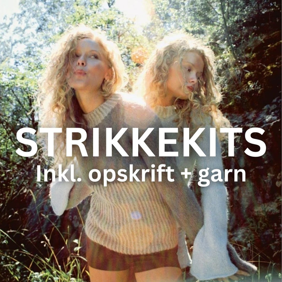 Strikkekits med garn og strikkeopskrift samlet