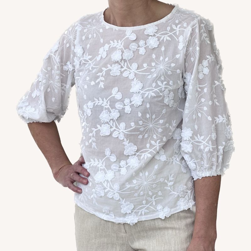 Line2Line B1267 Bluse med rund hals og slids foran