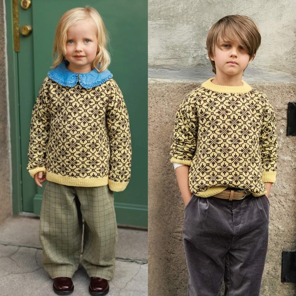 Astra Junior sweater til børn strikket i Babyuld Lanett garn