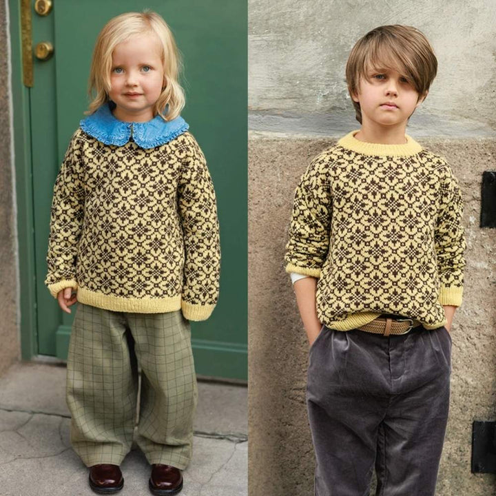 Astra Junior sweater til børn strikket i Babyuld Lanett garn