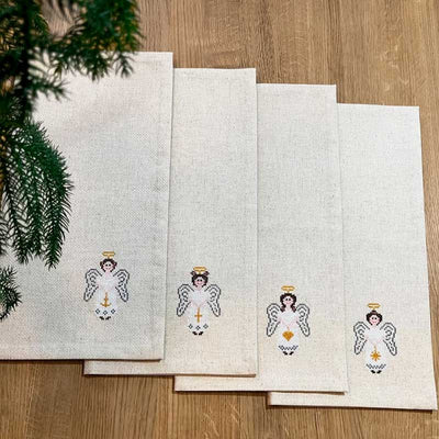 Broderikit 4 stk. Angels juleservietter fra Pomp Stitch