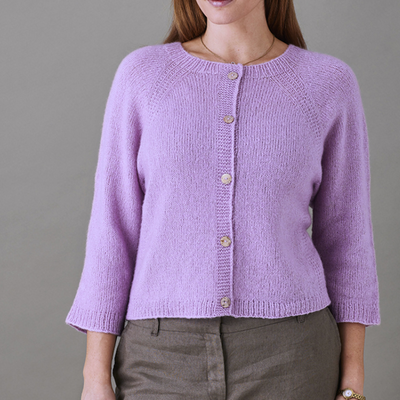 Strikkekit Cardigan med ¾ ærme og mønsterstrik raglan 890124