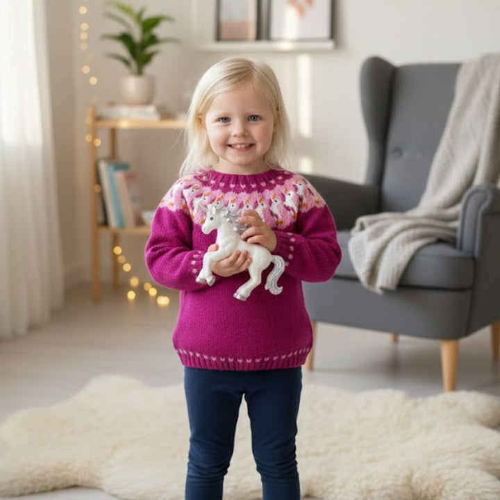 Strikkekit Bluse med enhjørning til børn i Lana Cotton 212