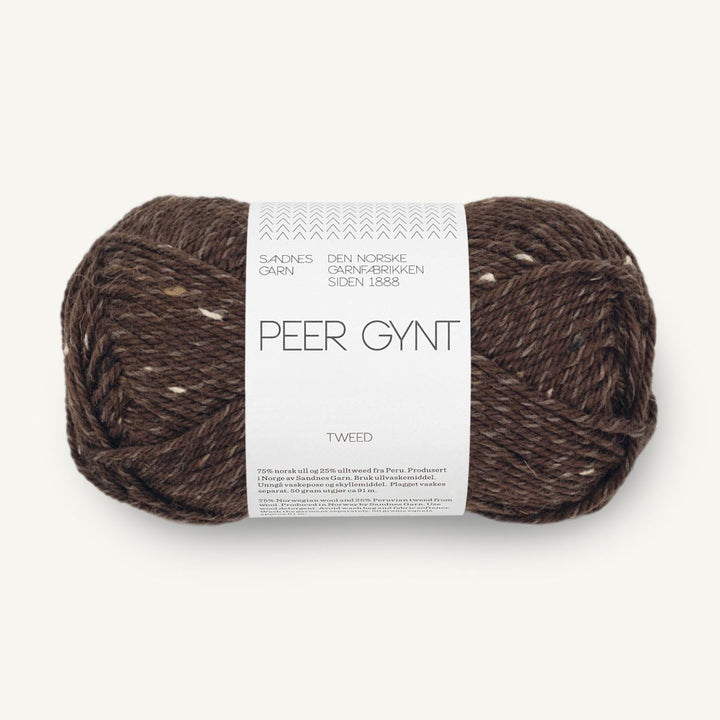 Peer Gynt garn fra Sandnes Garn Mørk brun med natur tweed