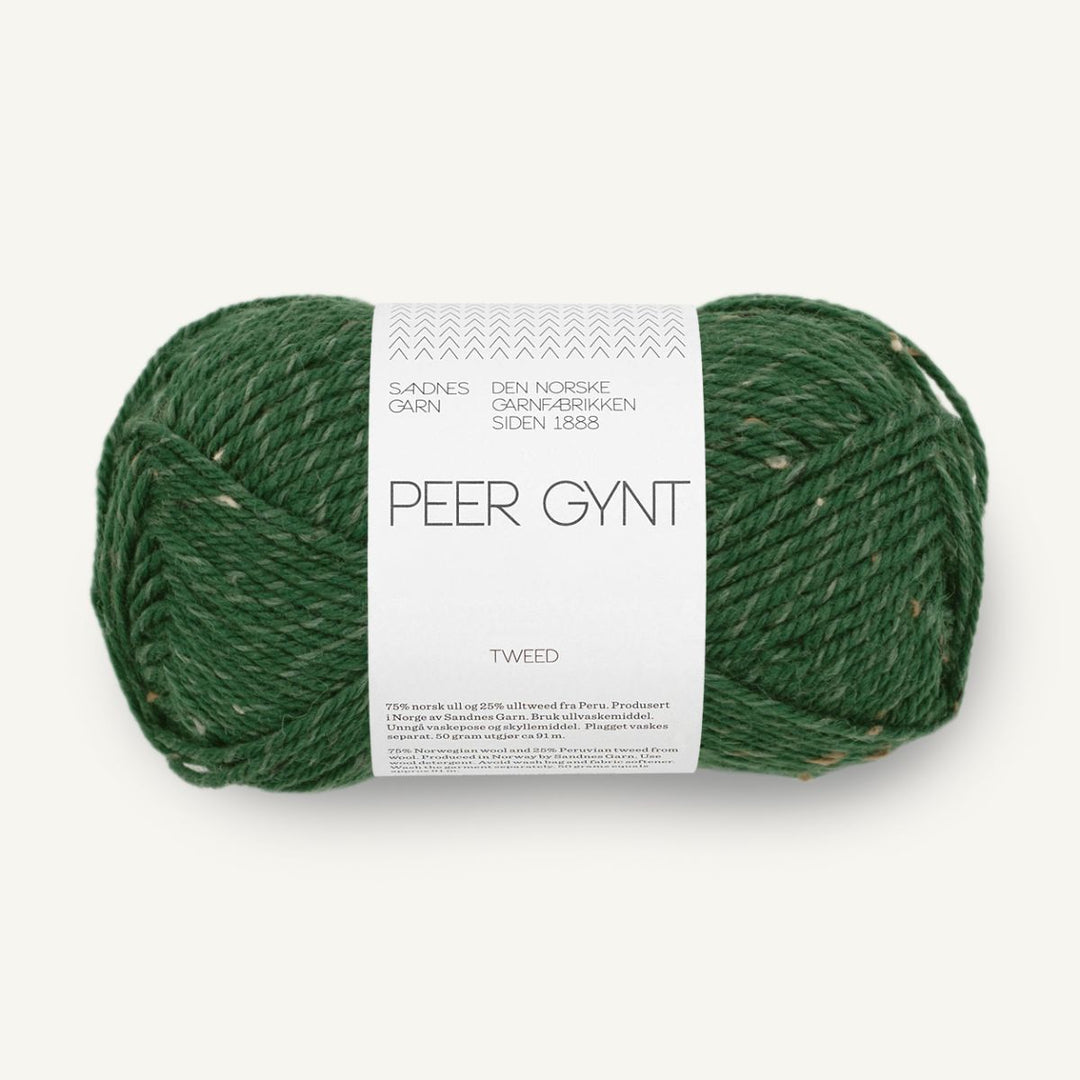 Peer Gynt garn fra Sandnes Garn Skovgrøn med natur tweed