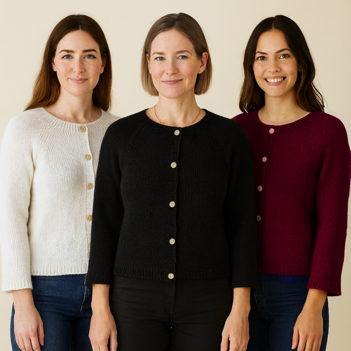 Strikkekit Cardigan med ¾ ærme og mønsterstrik raglan 890124