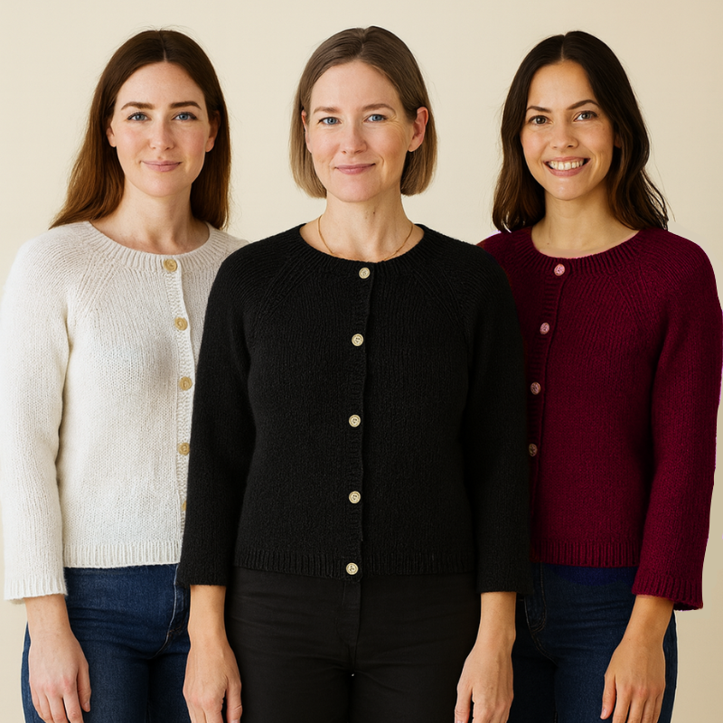 Strikkekit Cardigan med ¾ ærme og mønsterstrik raglan 890124