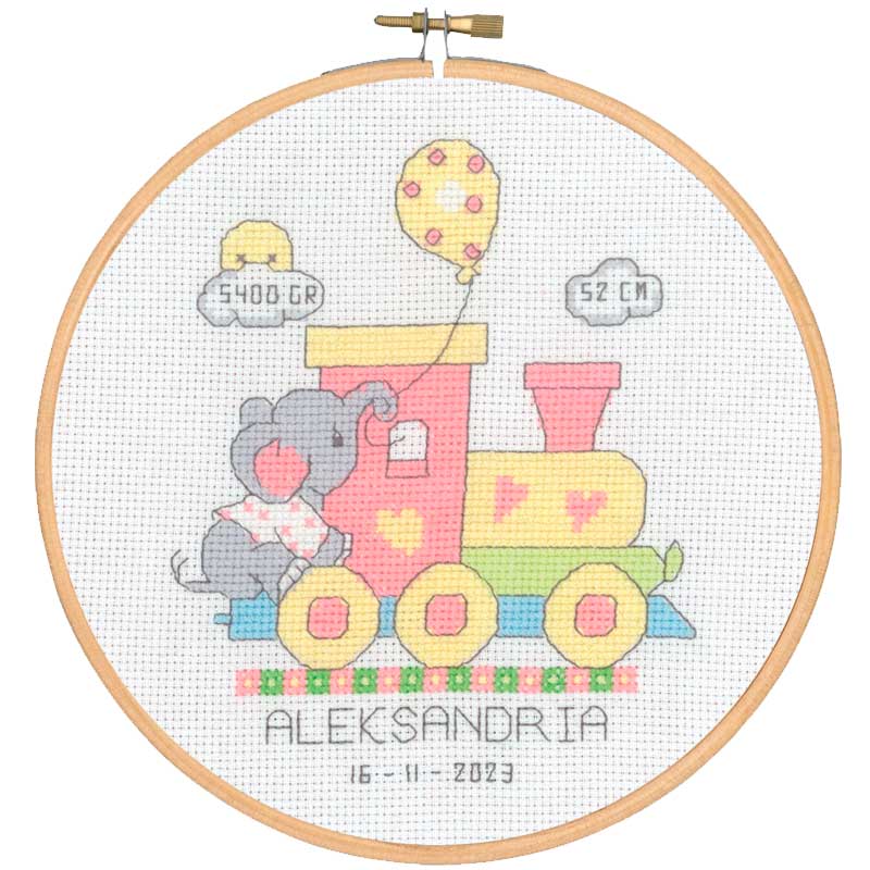 Broderikit - Dåbsminde til nyfødt pige (Ø18 cm)