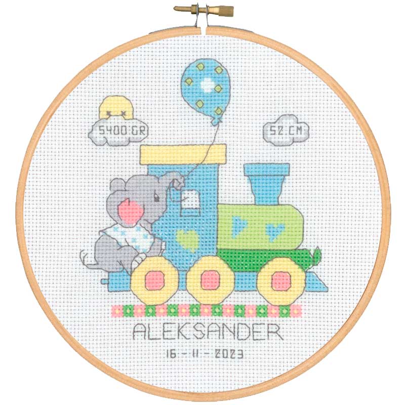 Broderikit - Dåbsminde til nyfødt dreng (Ø18 cm)