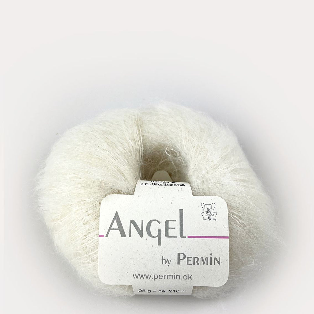 Angel Mohair garn fra Permin Råhvid