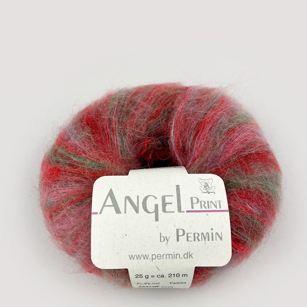 Angel Mohair garn fra Permin Print Rød grøn