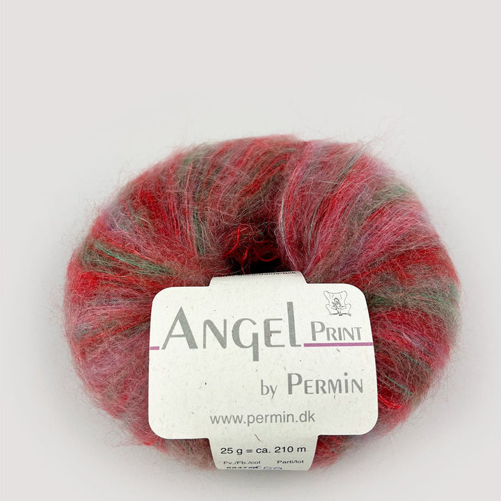 Angel Mohair garn fra Permin Print Rød grøn