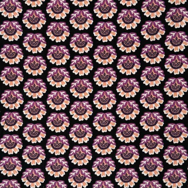 Babyfløjl med blomsterrækker, sort - KreStoffer