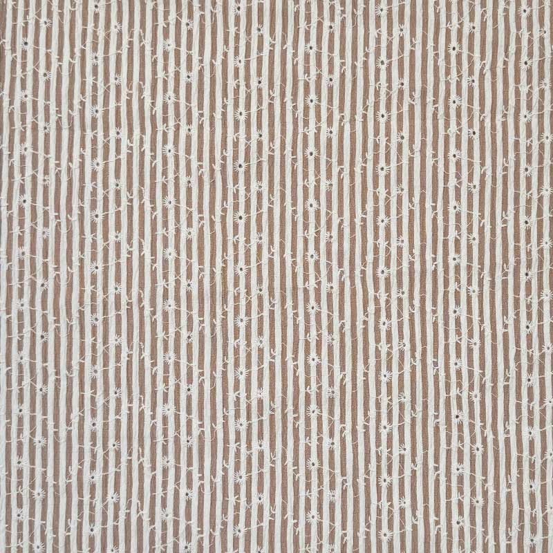 Broderet blød bæk og bølge med smalle cognac/beige striber