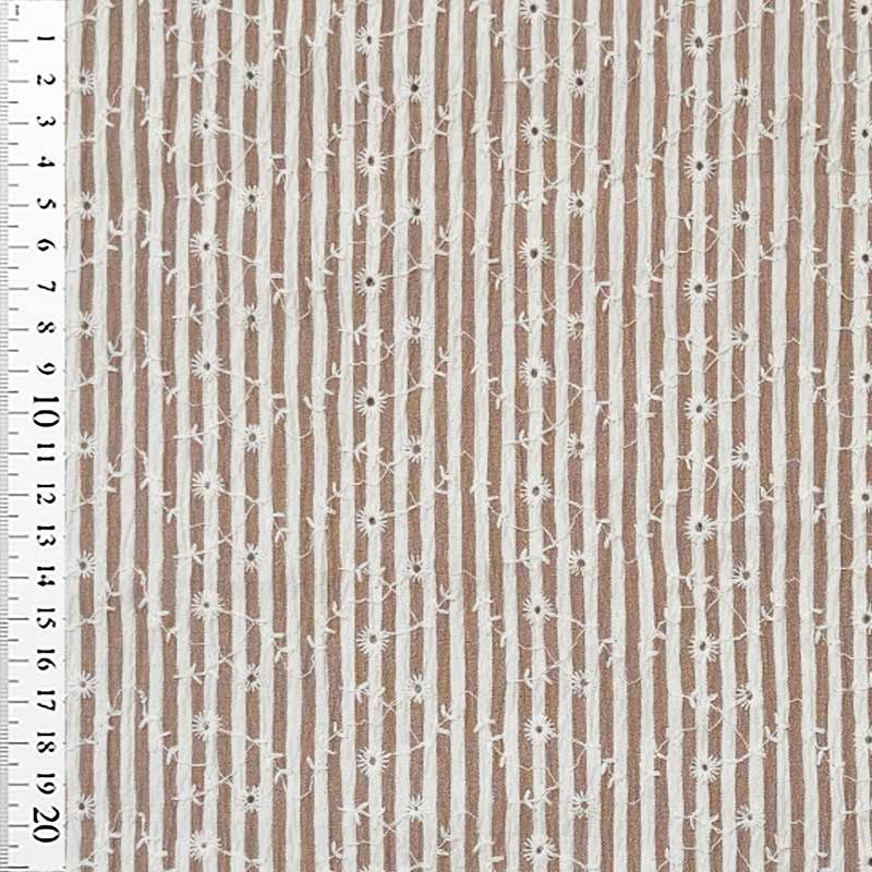 Broderet blød bæk og bølge med smalle cognac/beige striber
