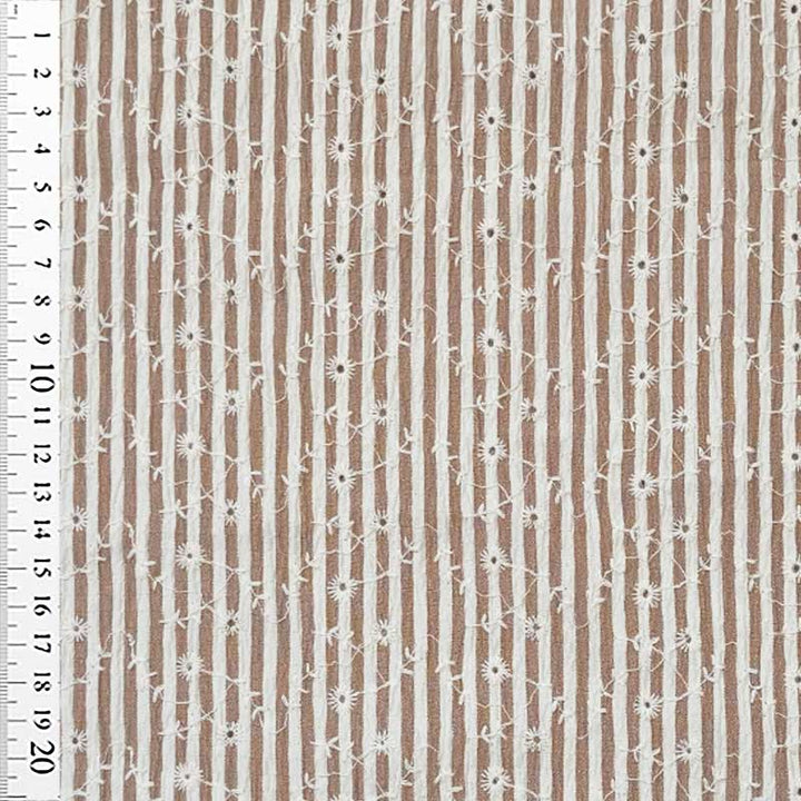 Broderet blød bæk og bølge med smalle cognac/beige striber