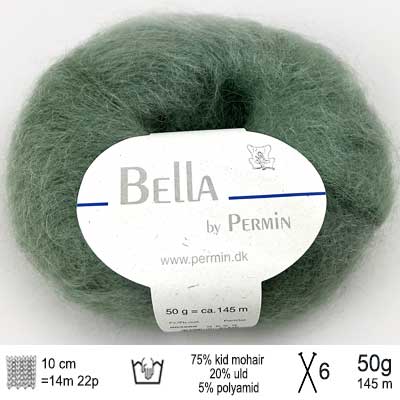 Bella garn fra Permin farve 69 støvet grøn
