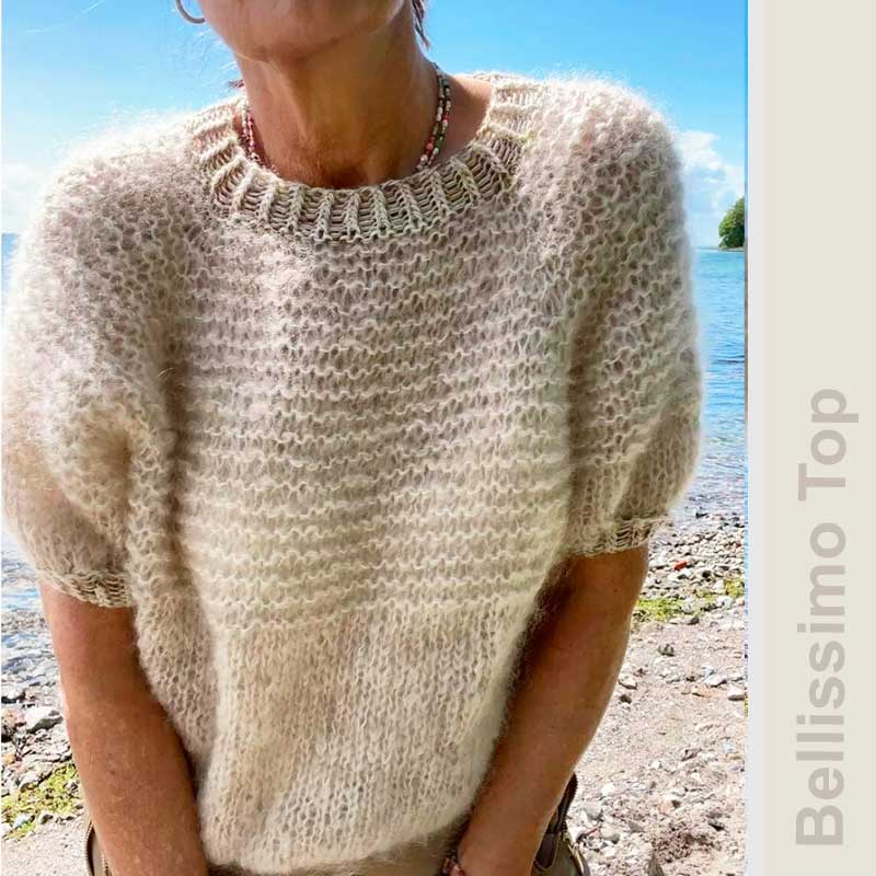 Strikkekit Bellissimo Top i Bella color, Sunday og Drops Glitter garn