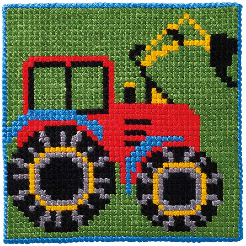 Børnestramaj Rød Traktor påtrykt broderikit fra Permin