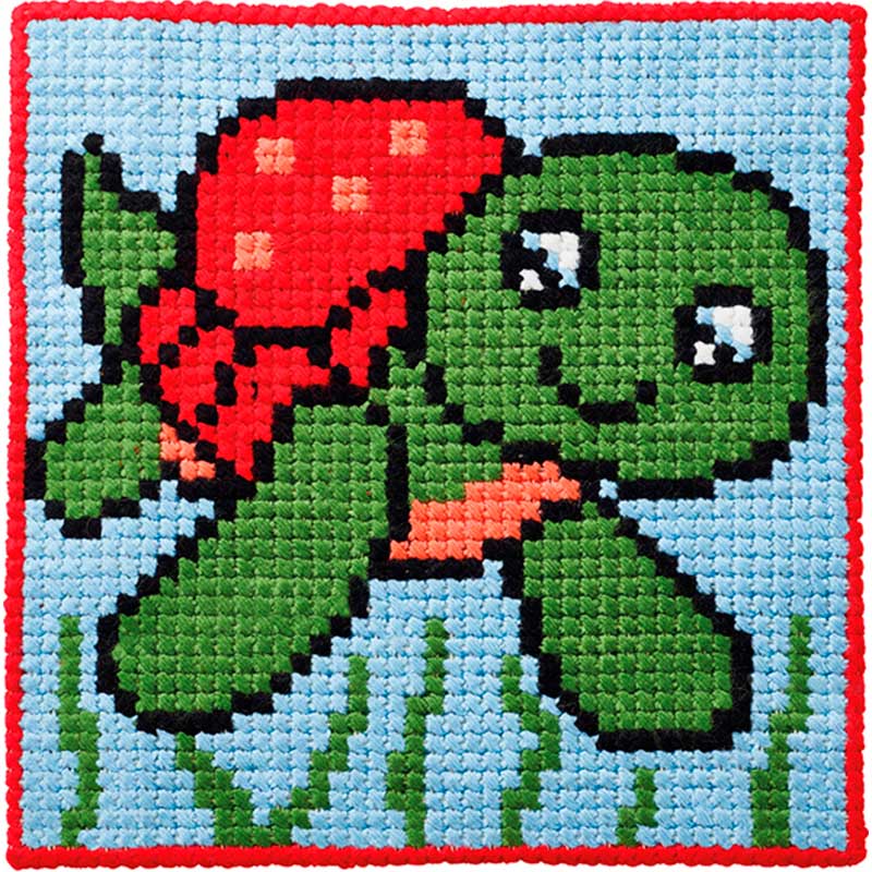 Børnestramaj skildpadde påtrykt broderikit fra Permin