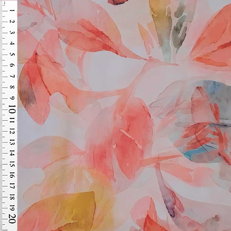 Fast stof med akvarel blomster rød/ gul