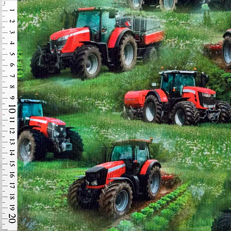 Digital bomuldsjersey med traktor i marken