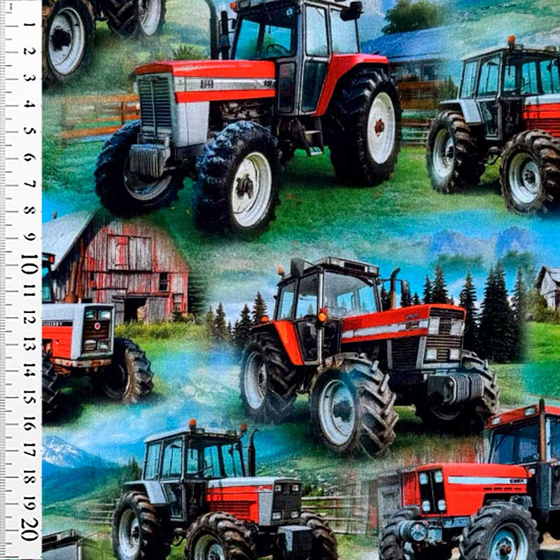 Digital bomuldsjersey med traktor og lade
