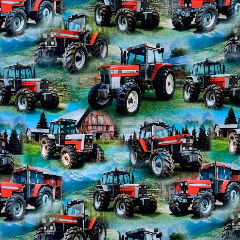 Digital bomuldsjersey med traktor og lade
