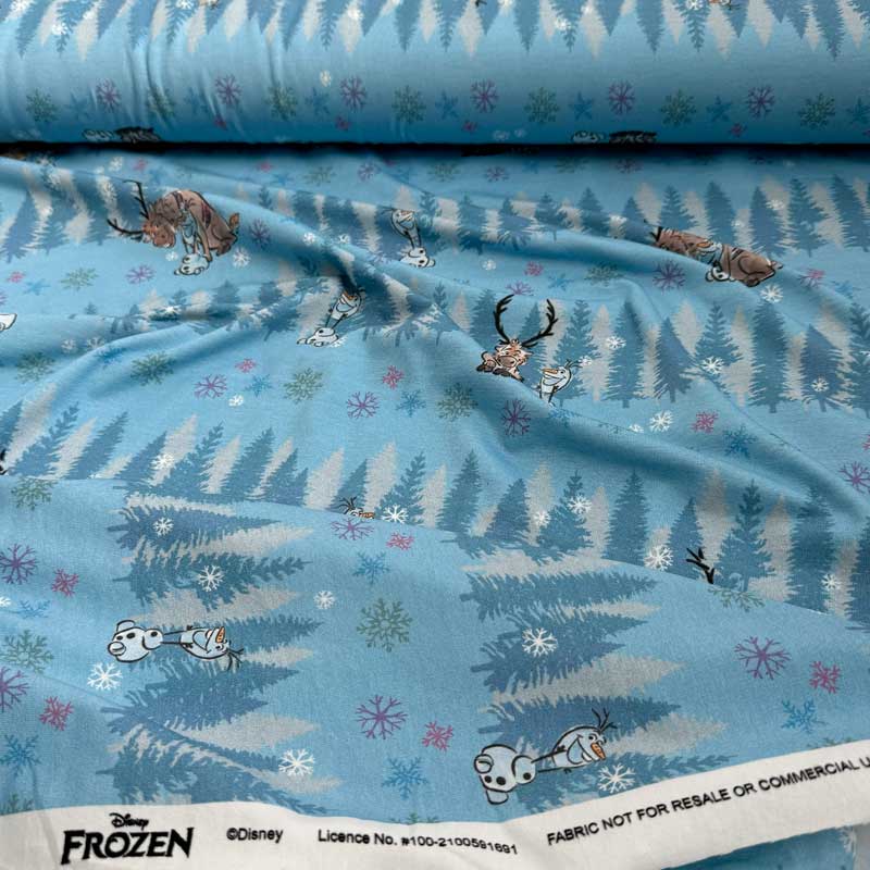 Bomuldsjersey Frozen med Sven og Olaf, Blå - KreStoffer