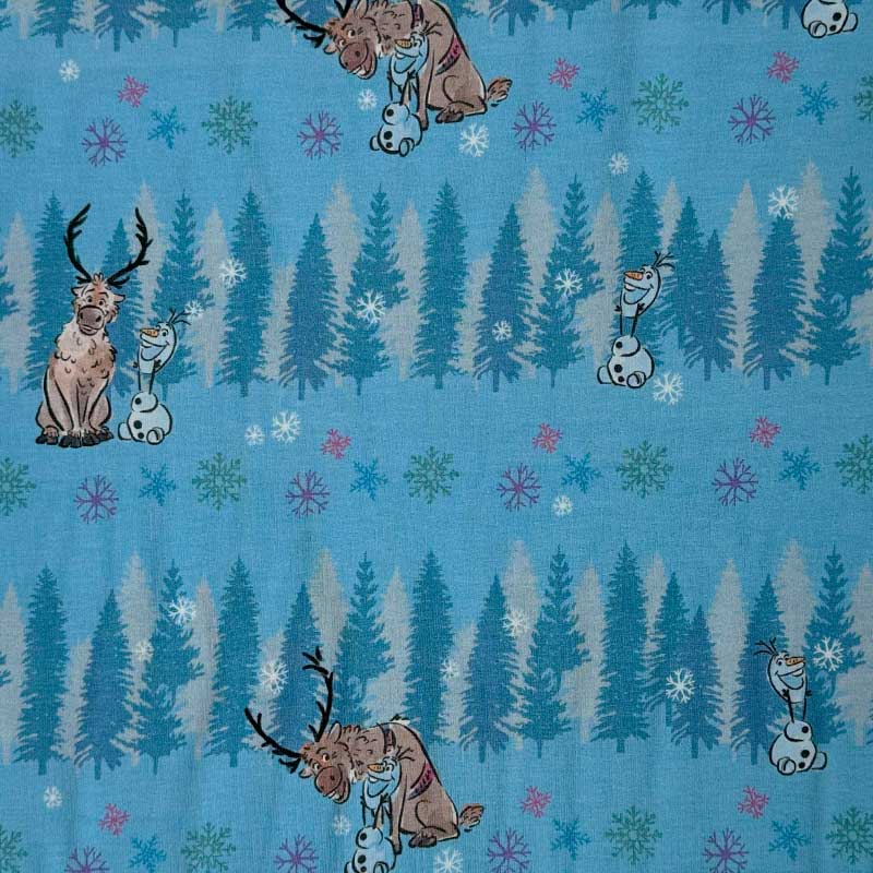 Bomuldsjersey Frozen med Sven og Olaf, Blå - KreStoffer