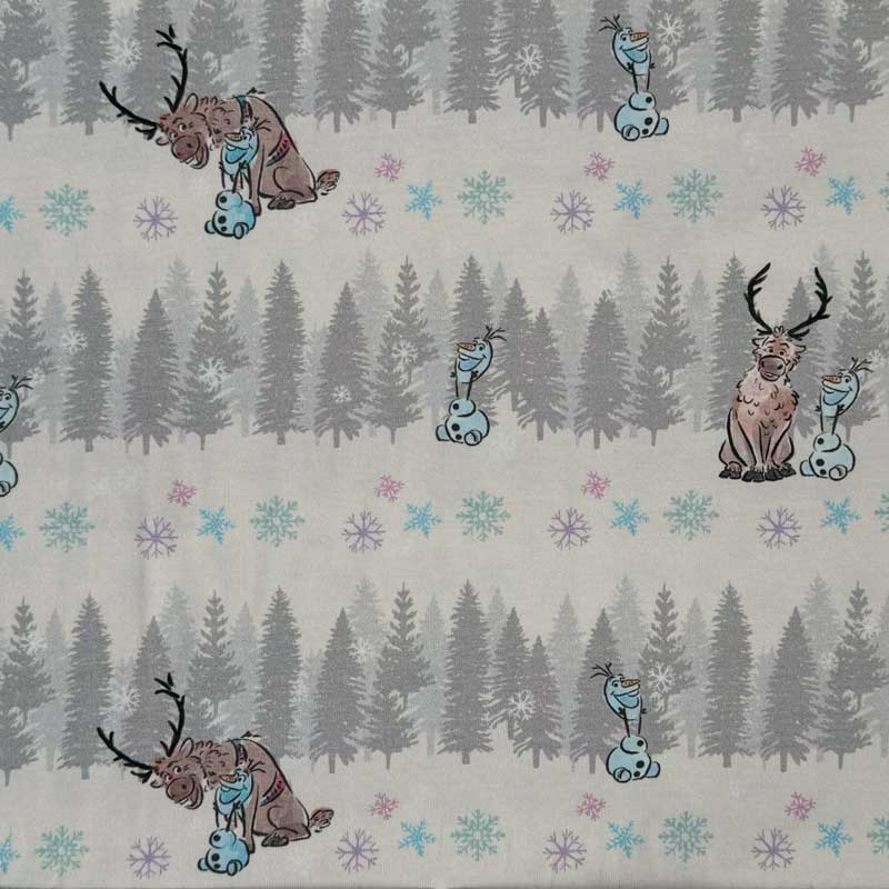 Bomuldsjersey Frozen med Sven og Olaf, Off white - KreStoffer