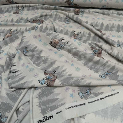 Bomuldsjersey Frozen med Sven og Olaf, Off white - KreStoffer