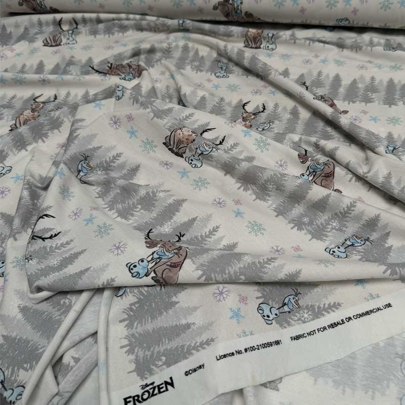 Bomuldsjersey Frozen med Sven og Olaf, Off white - KreStoffer