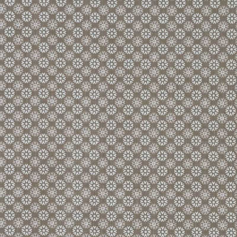 Bomuldspoplin med minimale blomster symboler, nougat - KreStoffer