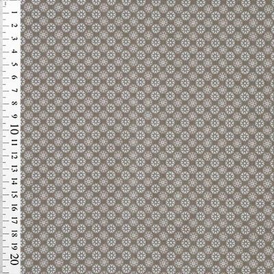Bomuldspoplin med minimale blomster symboler, nougat - KreStoffer