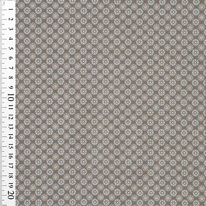Bomuldspoplin med minimale blomster symboler, nougat - KreStoffer