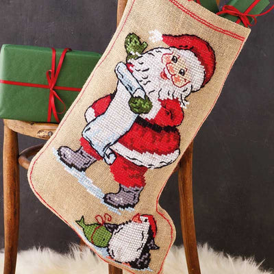 Broderi julesok julemand og pingvin 41 - 4216 - KreStoffer